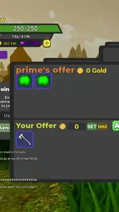 Current Dungeon Quest Reborn mutual trade window with separate Your Offer and other-player offer panels