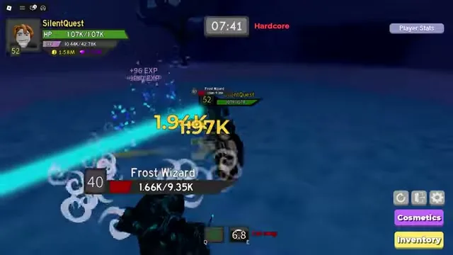 Frost Wizard enemy name visible during a current Dungeon Quest Reborn Winter Outpost run